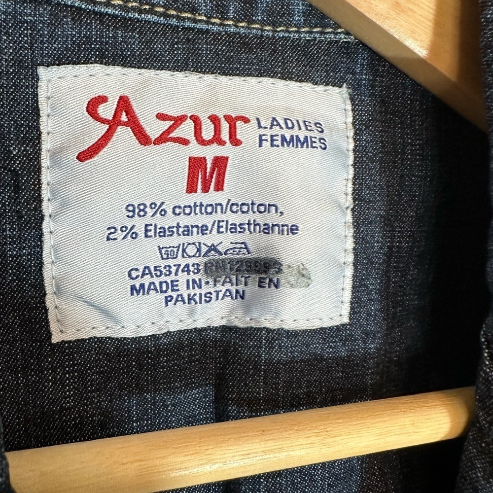 Azur Womens Size M Denim Jacket Blazer Coat Buttons Pockets Stitched Stretchy - Picture 4 of 14